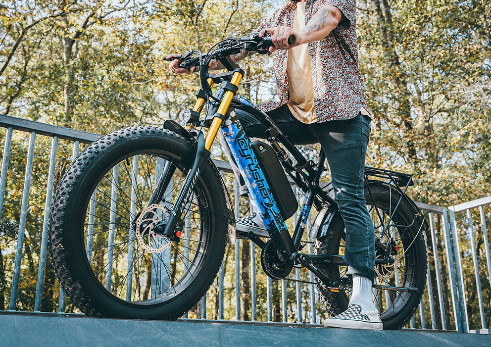 A man rides an e-bike
