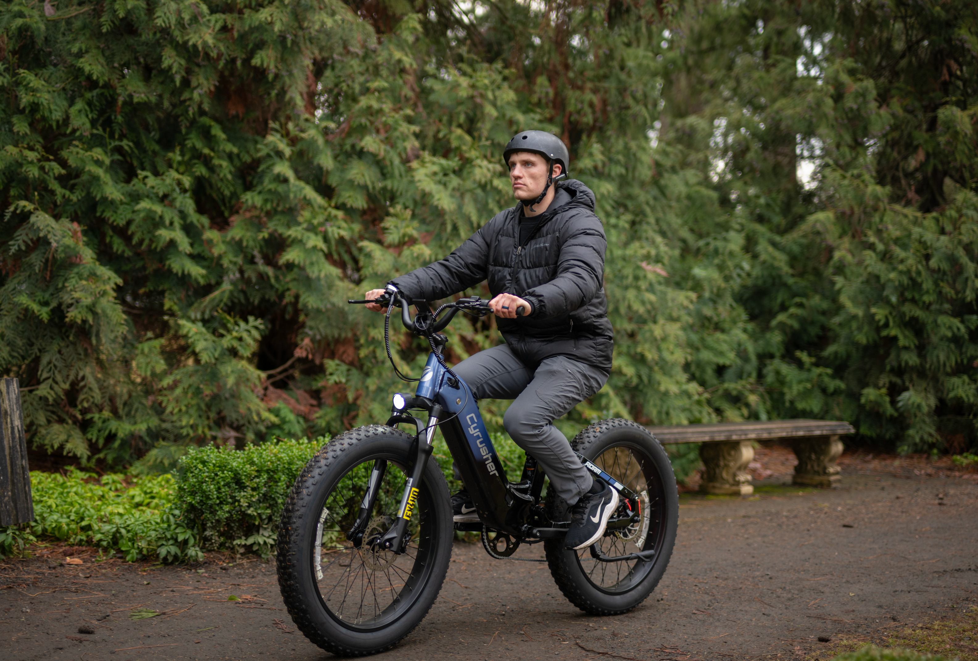 Cyrusher full suspension electric bike on a rocky trail