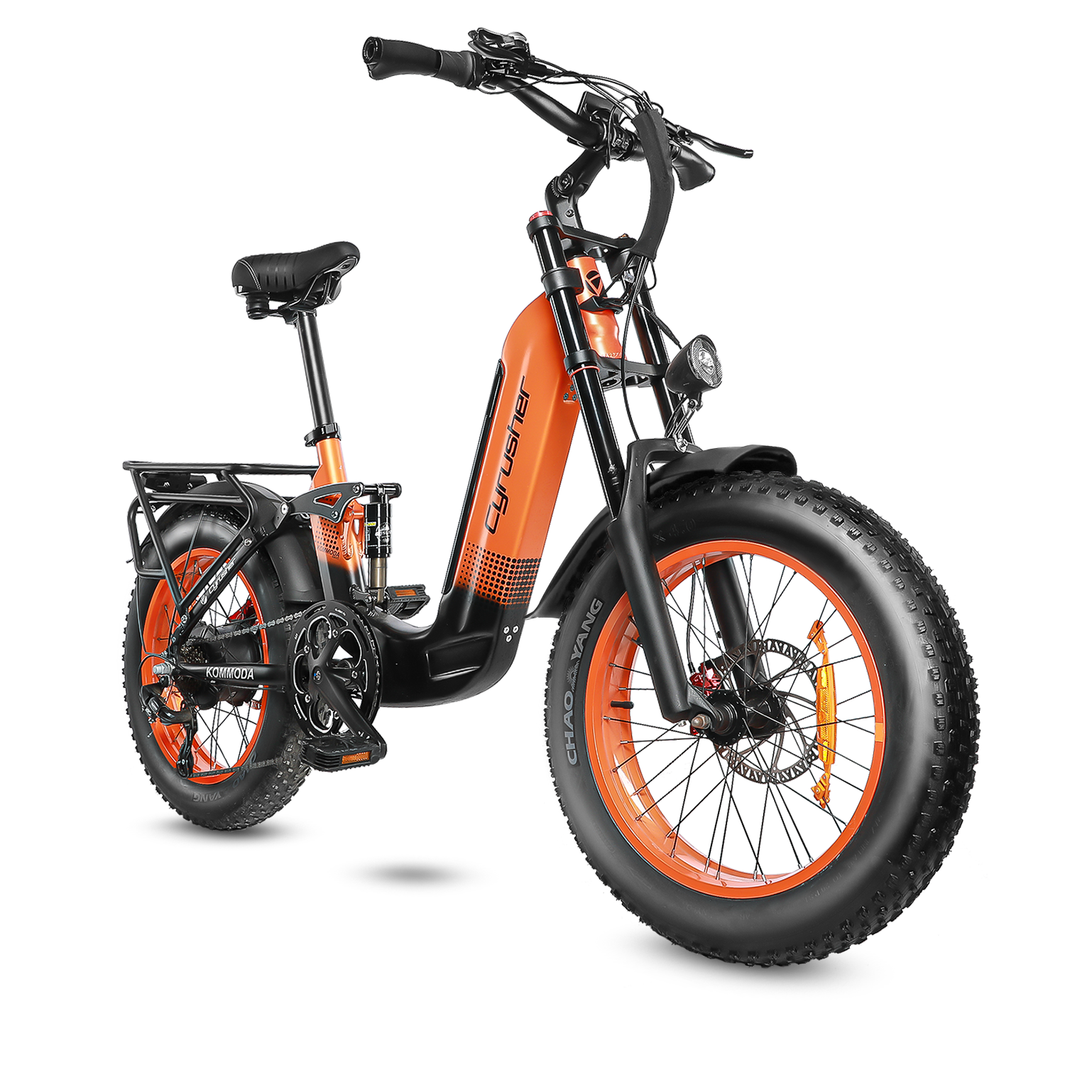Cyrusher Kommoda Step-Through Full Suspension Electric Bike | 750W Motor | 48V 14Ah Battery | 20 x 4.0 Fat Tires Ebike | Color Display | Orange Rims